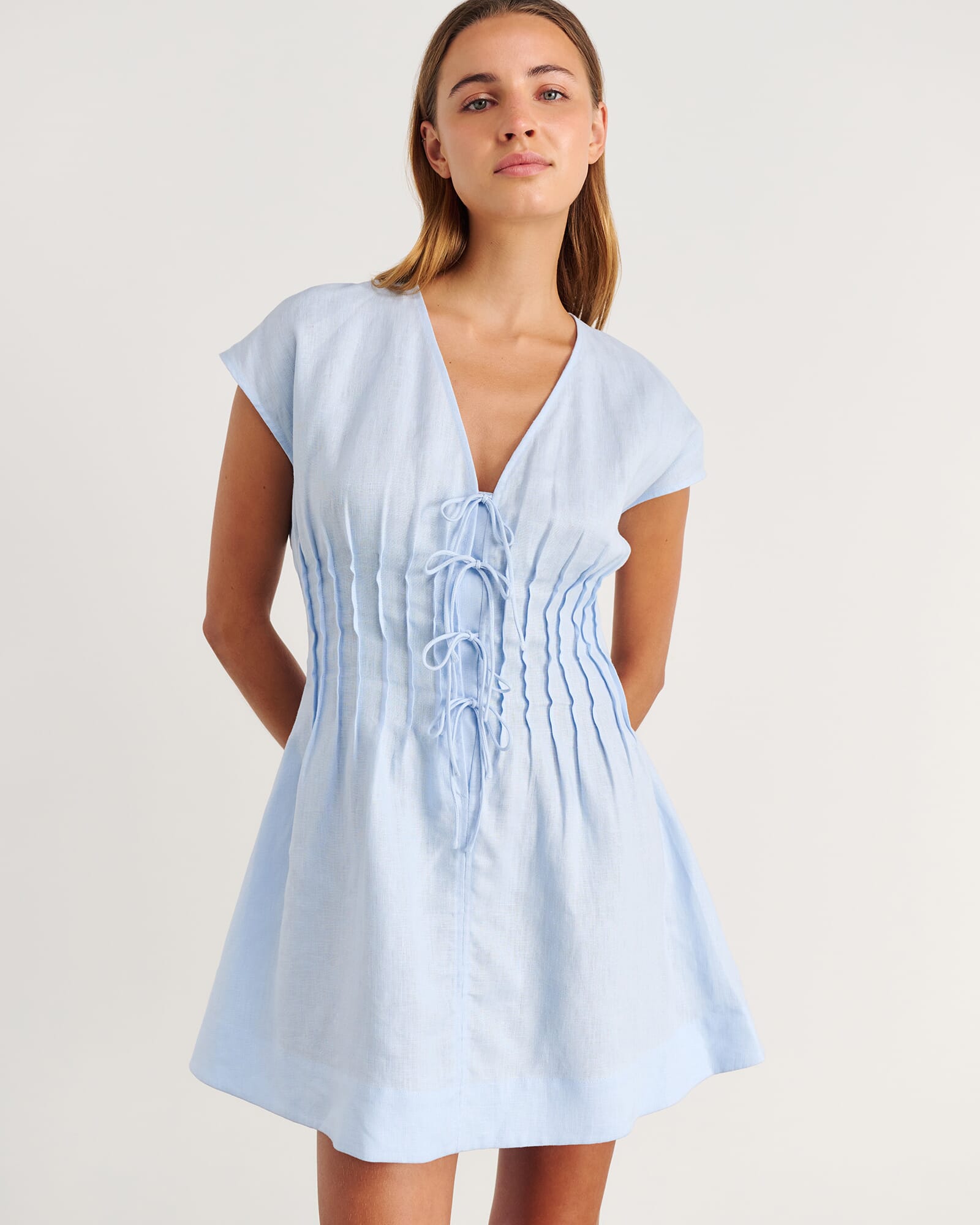 JAG delphine pintuck linen mini dress iceblue