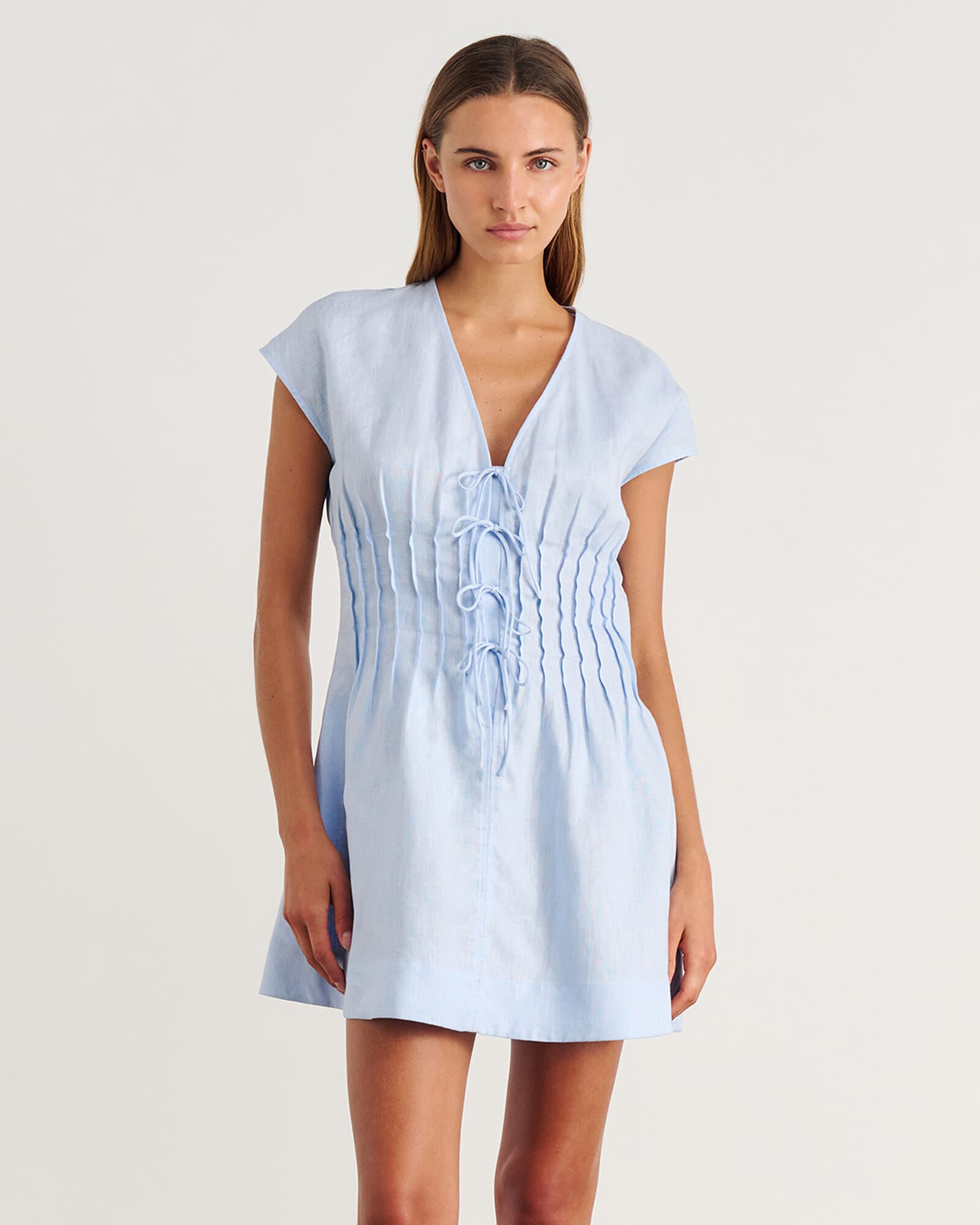 JAG delphine pintuck linen mini dress iceblue