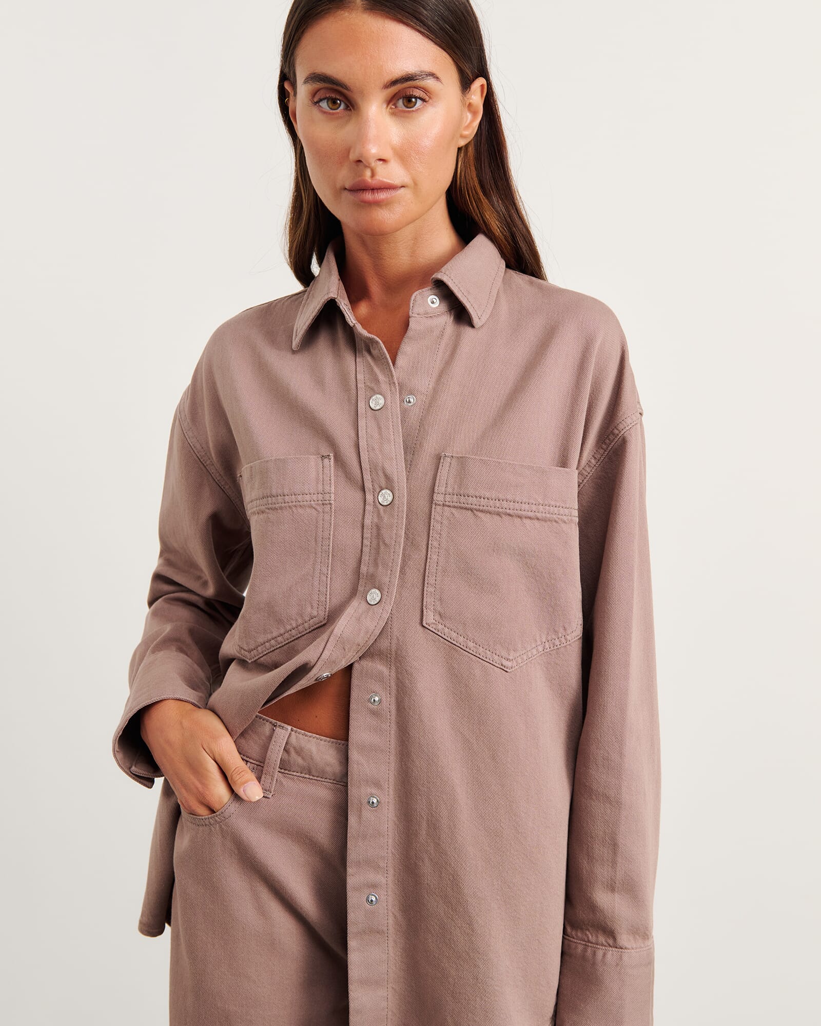 JAG loe denim shacket latte
