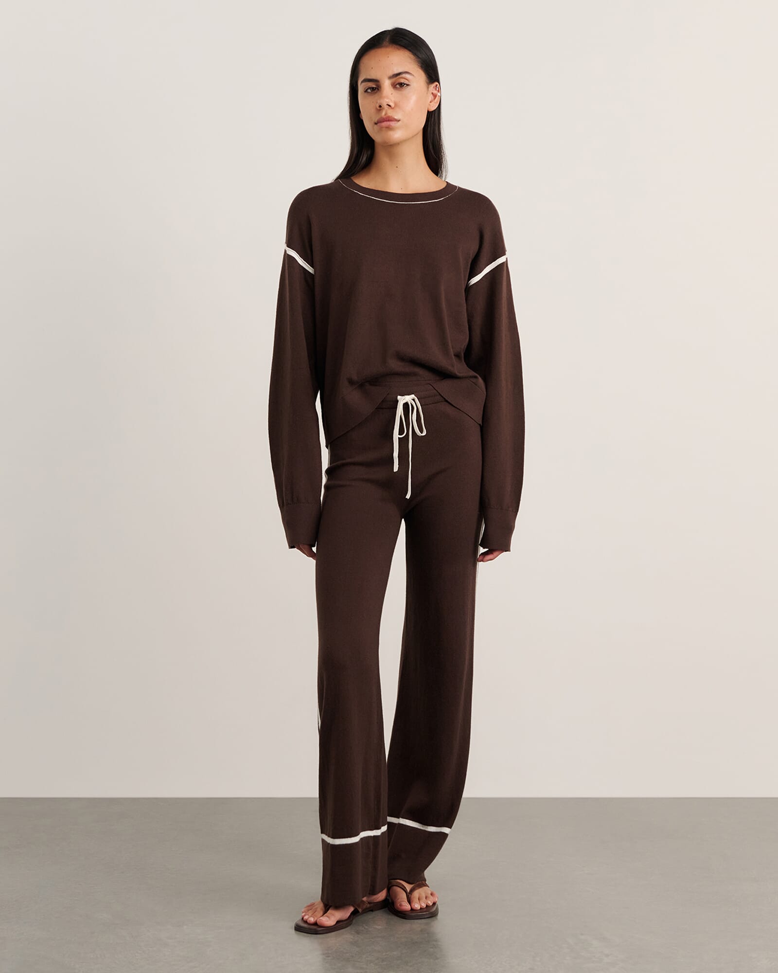 JAG orla contrast knit pant darkchocolate