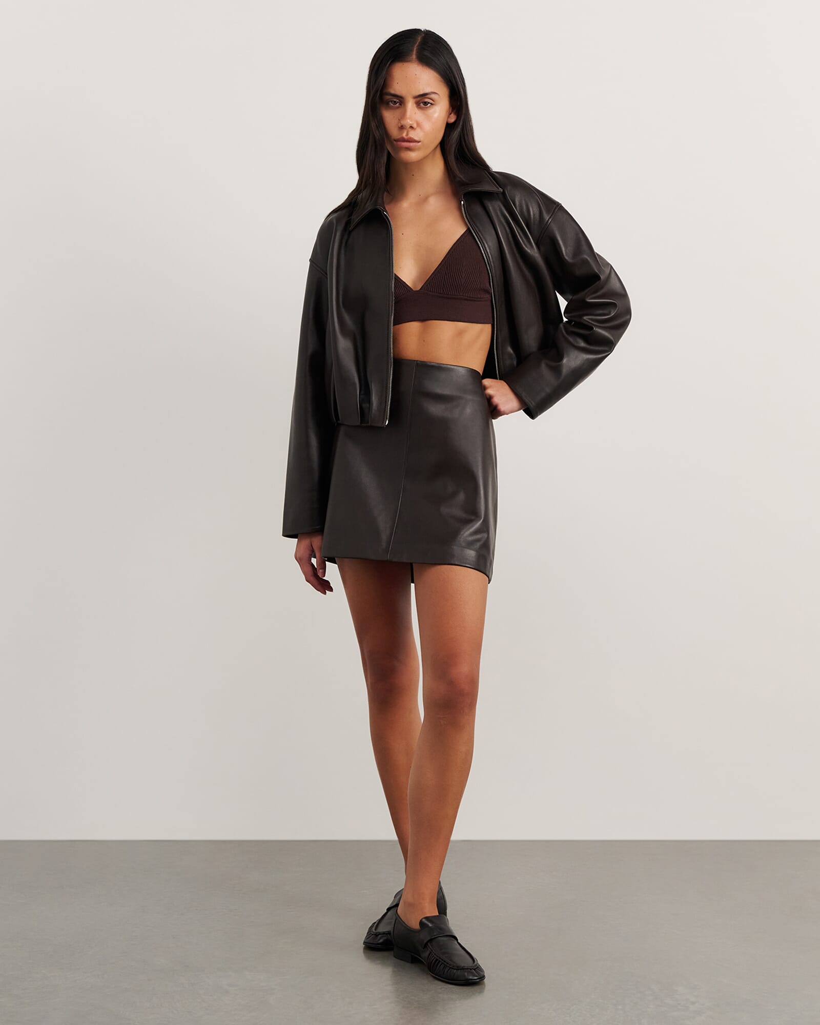 JAG leather mini skirt darkchocolate